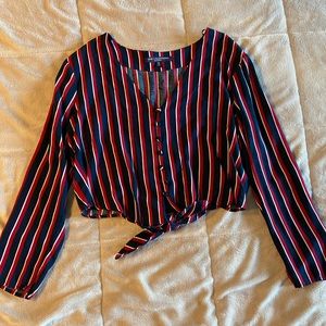 One Clothing Cropped Striped Long Sleeve Shirt